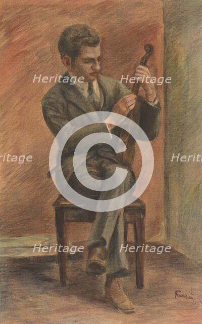 Study of a seated violinist, 1919. Creator: Ladislav Treskon.