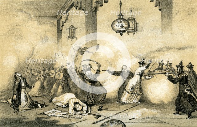 'The present Emperor of China when a young man, saving his father's life...', c1796-1804, (1847).  Artist: JW Giles