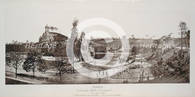 Panorama of Buttes-Chaumont park, 19th arrondissement, Paris, 1867. Creator: Unknown.