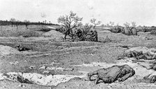 'Notre Artillerie a Verdun; Batterie de 75 en action : a gauche, le soldat qui commande..., 1916. Creator: Georges Leroux.