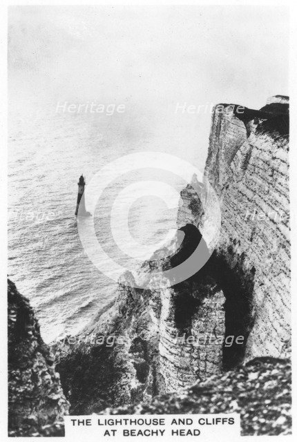 The lighthouse and cliffs at Beachy Head, 1936. Artist: Unknown