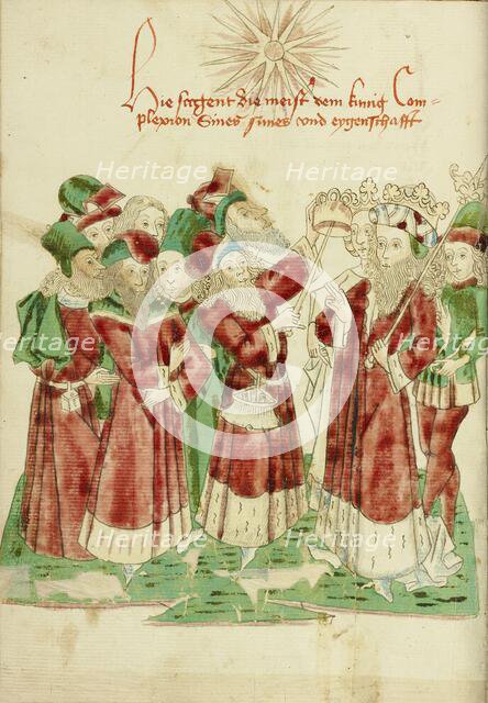 The Royal Couple with Astrologists; Barlaam und Josaphat, 1469. Creators: Hans Schilling, Diebolt Lauber.