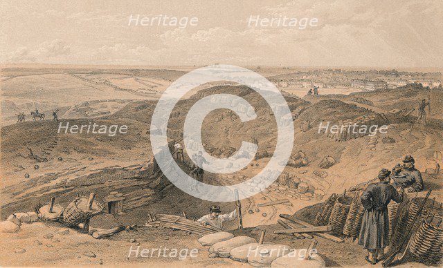 'Ditch of the Malakoff, Battery Gervais, and Rear of Redan', 1856. Artist: Thomas Picken.