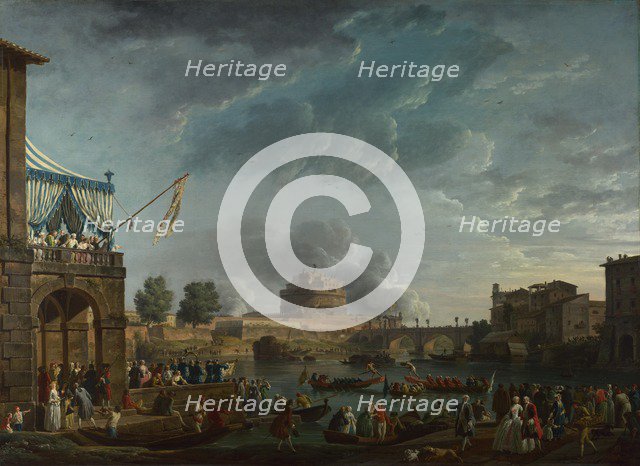 A Sporting Contest on the Tiber at Rome, 1750. Artist: Vernet, Claude Joseph (1714-1789)