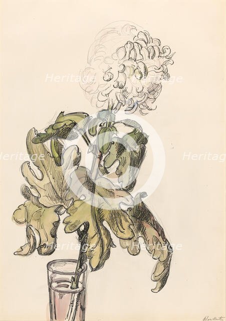 Flowering chrysanthemum, in a vase, 1872-1950. Creator: Barbara Elisabeth van Houten.