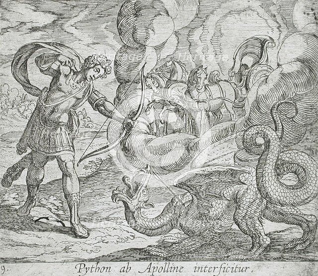 Apollo Killing Python, published 1606. Creators: Antonio Tempesta, Wilhelm Janson.