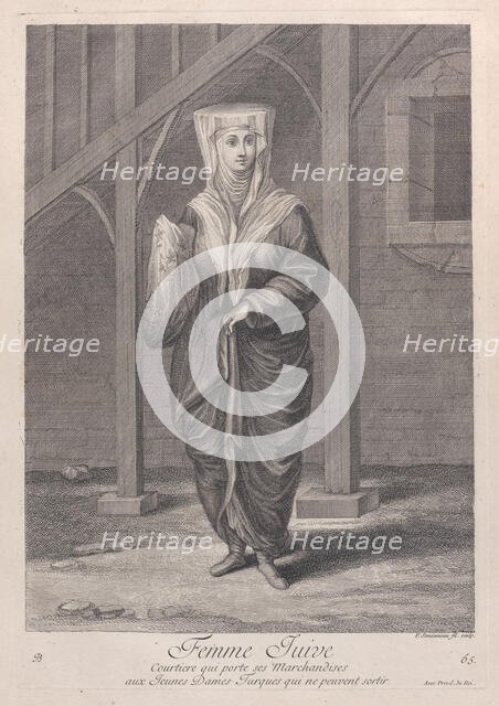 Femme Juive, Courtiere qui porte ses Marchandises aux Juenes Dames Turques qui ne peuve..., 1714-15. Creator: Unknown.