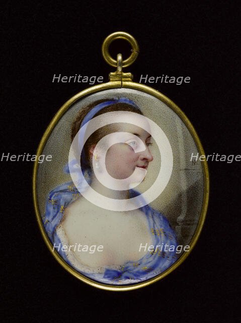 Portrait of a young woman in a blue headscarf, 1759. Creator: Nathaniel Hone.