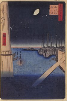 Tsukudajima and Eitai Bridge (One Hundred Famous Views of Edo), 1856-1858. Artist: Hiroshige, Utagawa (1797-1858)