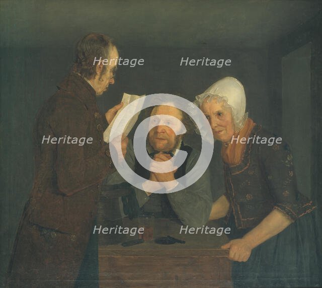 A Schoolmaster Reading Aloud a Letter to an Old Couple from Their Son Abroad, 1835. Creator: Moritz Unna.