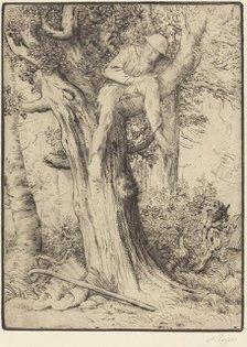 Landscape with a Boy in a Tree (Paysage avec un garcon grimpe sur un arbre, dite "Le denicheur d'ois Creator: Alphonse Legros.