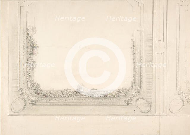 Partial design for a ceiling to be painted with a trompe l'oeil iron railing and roses, 2nd half 19t Creators: Jules-Edmond-Charles Lachaise, Eugène-Pierre Gourdet.