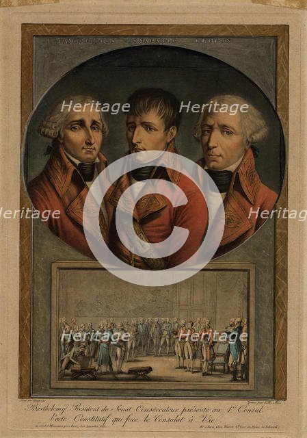 The Three French Consuls: Jean-Jacques Régis de Cambacérès, Napoléon Bonaparte and Charles-François  Artist: Duplessis-Bertaux, Jean (1747-1820)