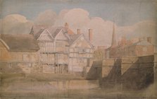 Old Houses and Wye Bridge, Hereford, 1815-20. Creator: David Cox the Elder.