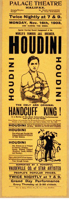 Playbill for appearance by Houdini at Palace Theatre, Halifax,pub. 1903 (lithograph)