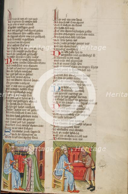 Solomon and the Queen of Sheba: A Messenger Sees Solomon; Weltchronik, about 1400-1410. Creator: Unknown.