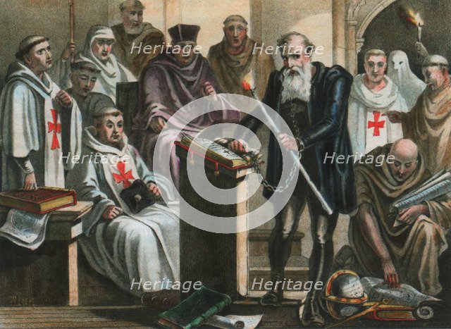 Galileo Galilei before the Holy Office. Artist: Chereau, Albert (19th century)