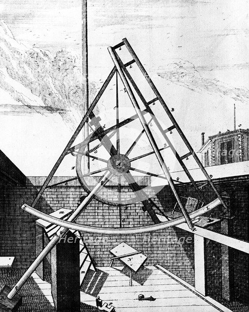 Flamsteed's equatorially mounted sextant fitted with telescope, 1725. Artist: Unknown