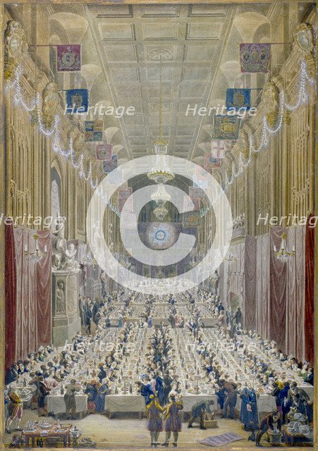 View of the Lord Mayor's Dinner at the Guildhall, City of London, 1828. Artist: George Scharf