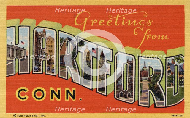 'Greetings from Hartford, Connecticut', postcard, 1943. Artist: Unknown
