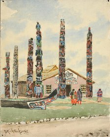 Alaska Building with Totems at St. Louis Exposition, 1904. Creator: Theodore J. Richardson.
