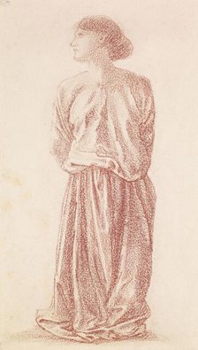 The Mirror of Venus - Study of Kneeling Female Attendant, 1865-66. Creator: Sir Edward Coley Burne-Jones.