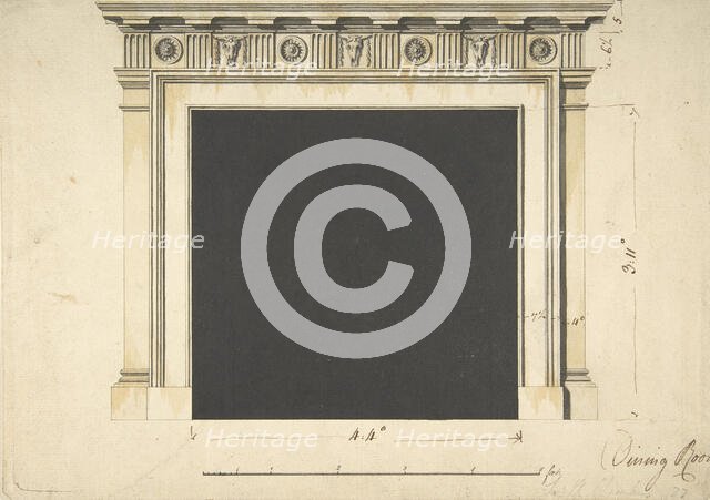 Design for a Chimneypiece with a Classical Cornice, for Ampthill Park, Bedfordshire..., ca. 1769. Creator: William Chambers.