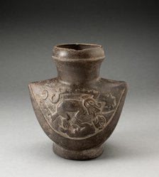 Wide-Mouthed Jar with Raised Motif of a Man Attacked by a Feline, 100 B.C./A.D. 500. Creator: Unknown.