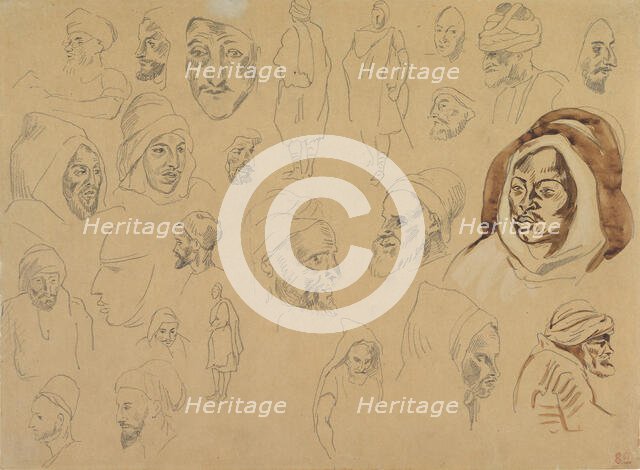 Studies of Arab Heads and Figures, after 1832. Creator: Eugene Delacroix.