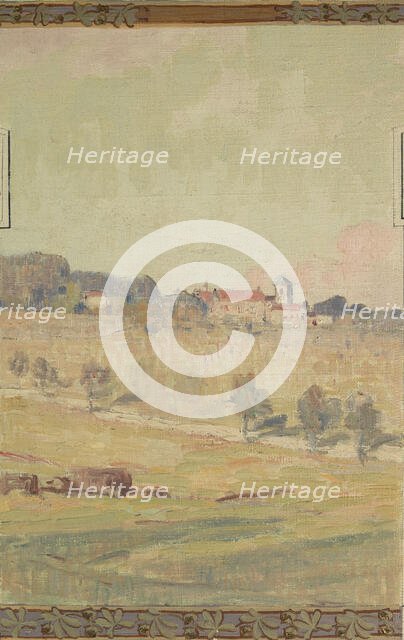 Esquisse pour la mairie de Fresnes : paysage rural en lisière de forêt, 1905. Creator: Jean Constant Pape.