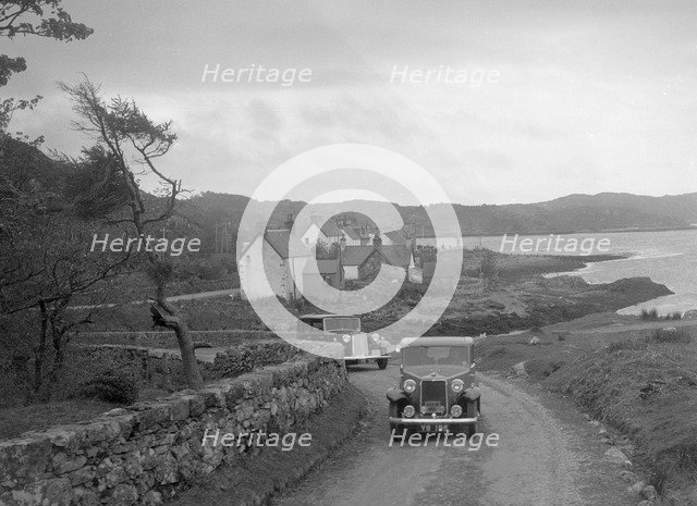 Armstrong-Siddeley 12/6 saloon of JC Wilson competing in the RSAC Scottish Rally, 1934. Artist: Bill Brunell.