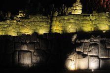 Night view of Sacsahuaman Fortress with lighting, Cusco, Peru, 2015. Creator: Luis Rosendo.