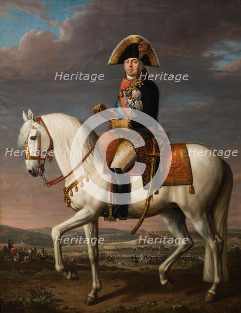 Equestrian Portrait of Dom John VI (1767-1826), King of Portugal, Brazil and the Algarves. Creator: Delerive, Nicolas-Louis-Albert (1755-1818).
