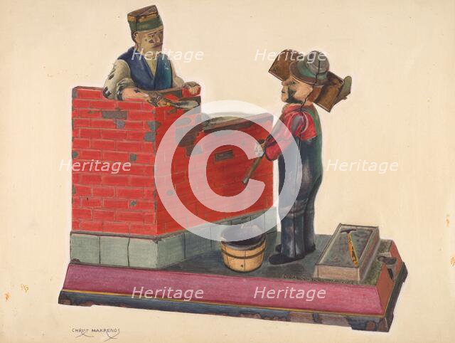 Cast Iron Toy Bank: Masons, c. 1937. Creator: Chris Makrenos.