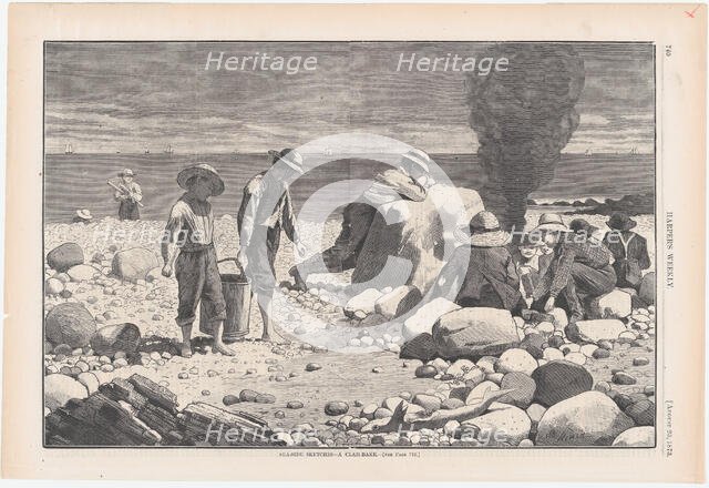 Sea-side Sketches - A Clam-Bake (Harper's Weekly, Vol. XVII), August 23, 1873.  Creator: William H. Redding.