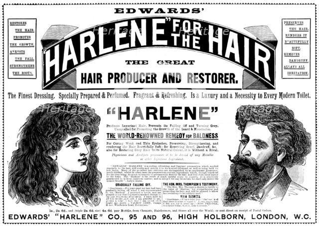 Advertisement for Edward's "Harlene" for the hair, 1898. Creator: Unknown.