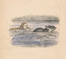 Alice swimming with a mouse in a pool', 1889. Artist: John Tenniel.