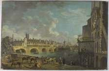 View of Quai de Gesvres during demolition of houses at the Pont au Change , c1788. Creator: Pierre-Antoine Demachy.