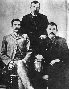 Pat Garrett, James Brent and John W Poe, sheriffs of Lincoln County, c1880-1882 (1954). Artist: Unknown