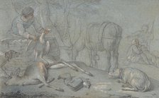 Hunters with Dead Game in a Landscape, 1600-1800. Creator: Giovanni Agostino Cassana.