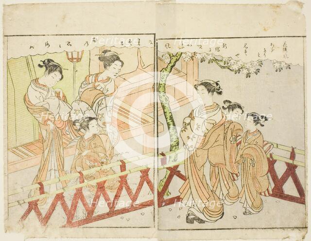 Double-page Illustration from Vol. 2 of "Picture Book of Spring Brocades...", 1771. Creator: Suzuki Harunobu.