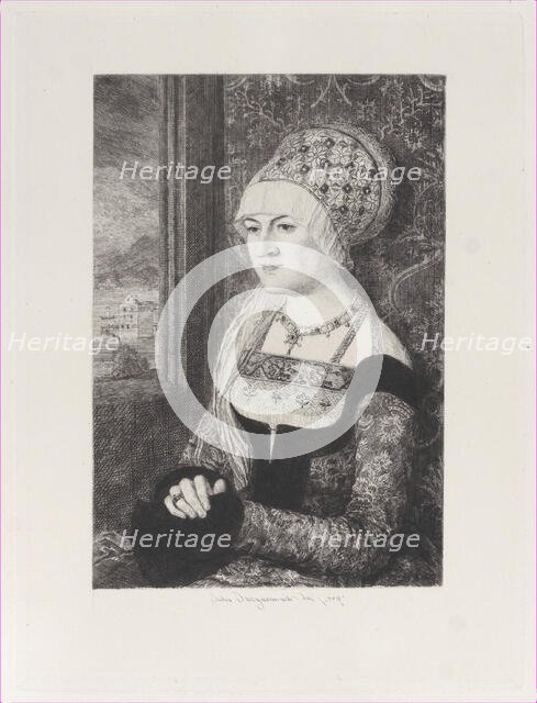 Portrait of a Woman, after Bernhard Strigel, 1871. Creator: Jules-Ferdinand Jacquemart.