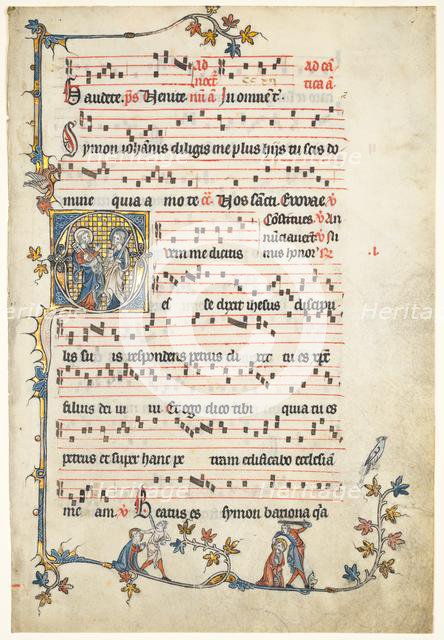 Leaf Excised from an Antiphonary: Initial Q with Saints Peter and Paul, c. 1325. Creator: Unknown.