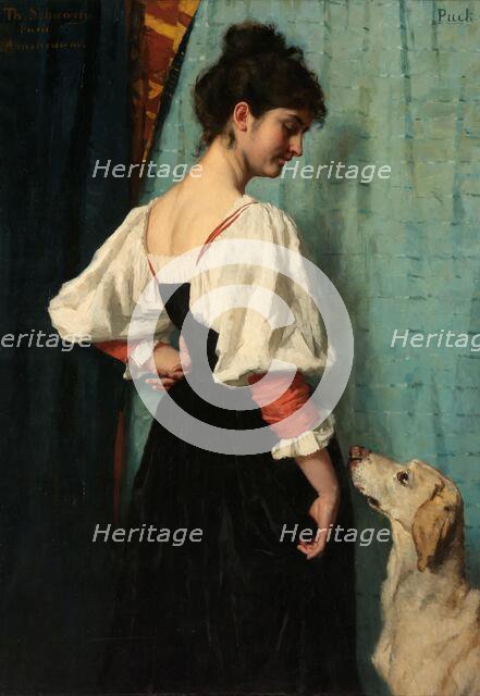 Young Woman, with 'Puck' the Dog, c.1885-c.1886. Creator: Thérèse Schwartze.