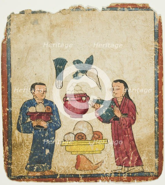 Presentation of Offerings, from a Set of Initiation Cards (Tsakali), 14th/15th century. Creator: Unknown.