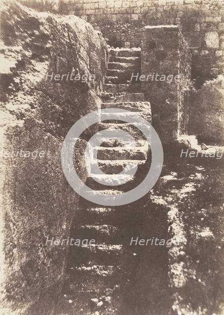 Jérusalem, Escalier antique taillé dans le roc, conduisant à l'ancienne Porte du Fumier, 1854. Creator: Auguste Salzmann.