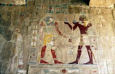 Hatshepsut, Queen of Egypt, presenting an offering to the god Horus. Artist: Unknown