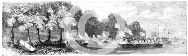 Grand canoe reception given to the Prince of Wales on the St. Lawrence, 1860. Creator: Unknown.