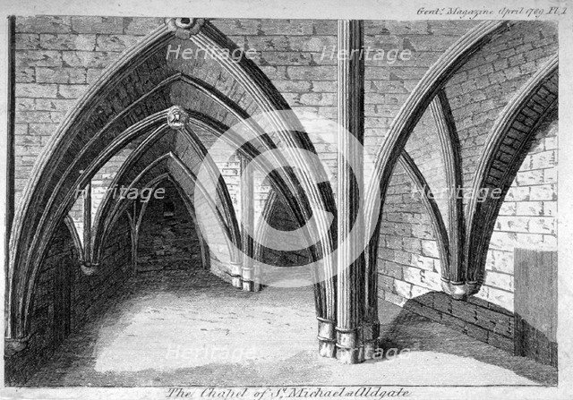 St Michael's Crypt, Aldgate, London, 1789. Artist: Anon