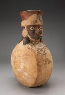Anthropomorphic Flat-sided Flask with Molded Head and Painted Textile Tunic, 100 B.C./A.D. 500. Creator: Unknown.